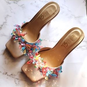 Spike Crystal Heels,Beige, 6